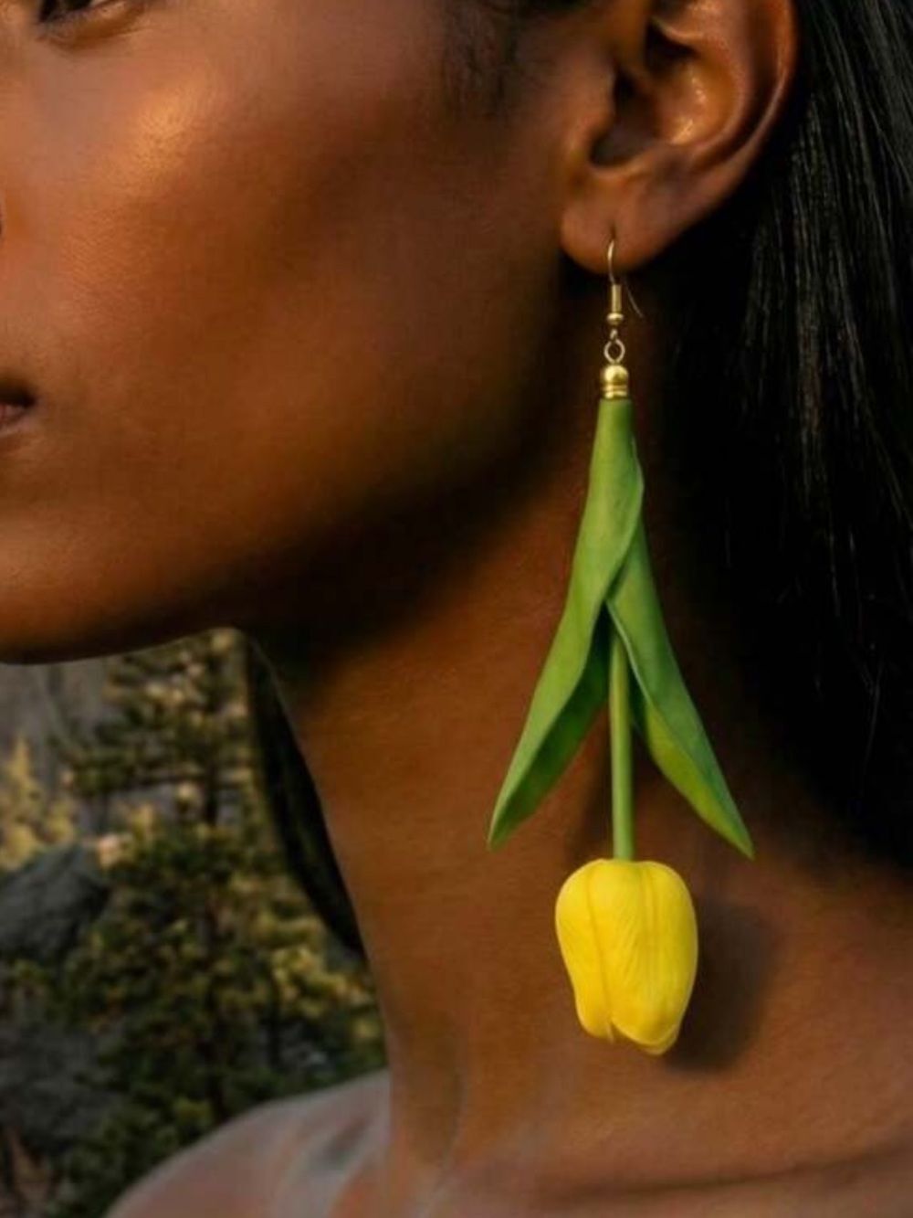 Yellow Tulip Drop Earrings N2271 - Picture 1 of 4